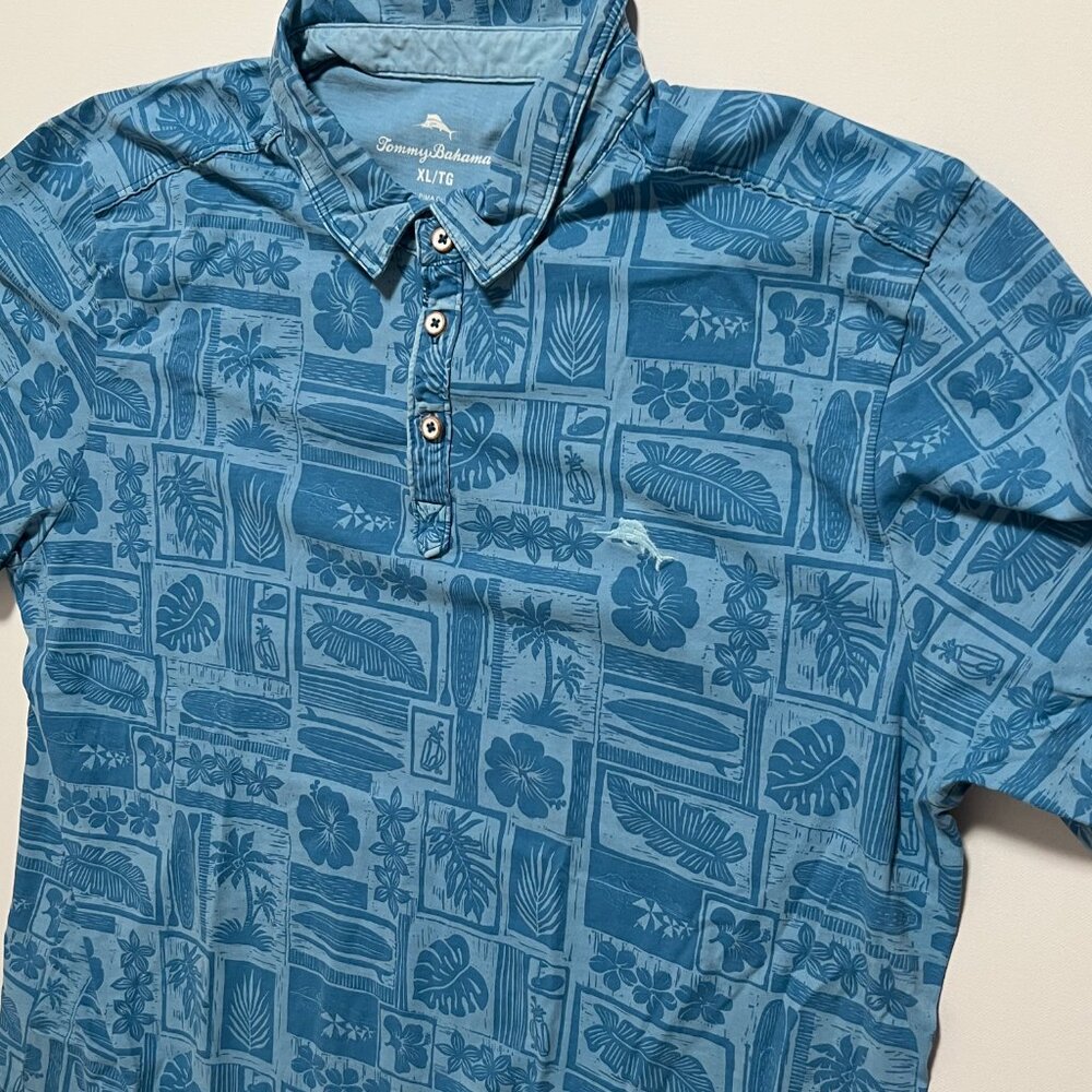 Tommy Bahama Polo Shirt Pima Cotton Floral Short Sleeve Preppy Men's size XL